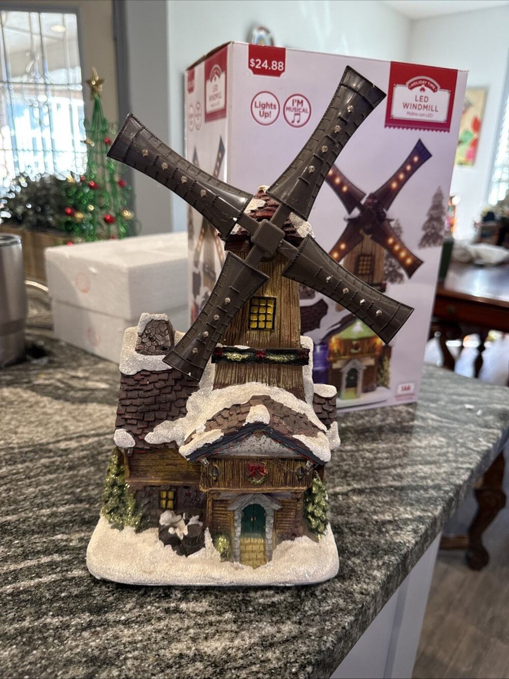 Holiday Time Christmas Village Windmill Light Up 12”. Tall. Play Christmas music